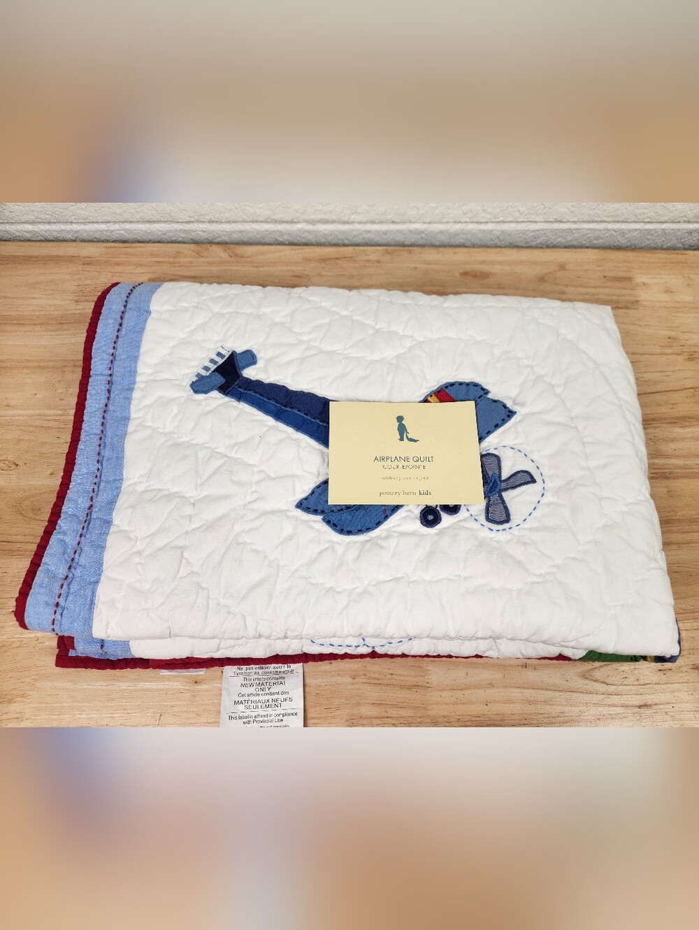 Pottery Barn Kids Airplanes Crib/Toddler Quilt 50x36 NOS Embroidered Flight Flaw